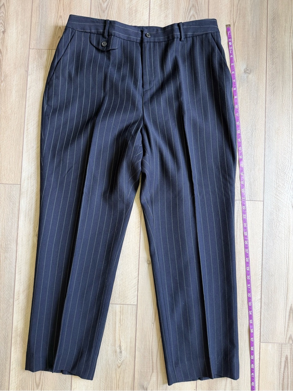 Lauren Ralph Lauren Women’s Navy Wool Pinstriped Trouser Pants Size 16W - Picture 13 of 15